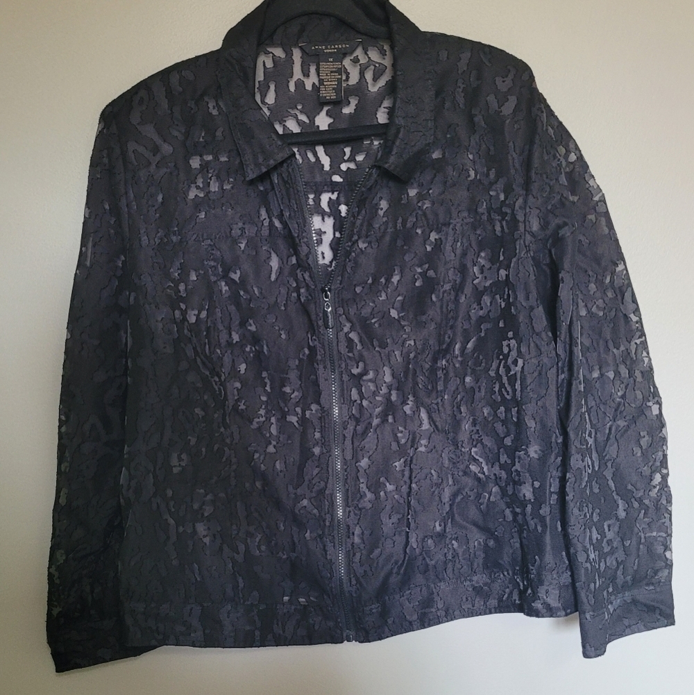 Anne Carson Sheer Patterned Zip Up Jacket Plus Size 1X EUC